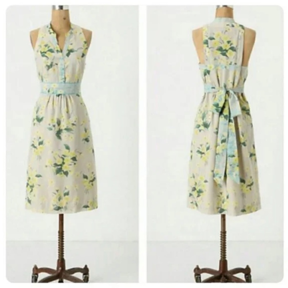 NWOT Anthroplologie Maeve Silk-blend Dutch Yellow Floral Dress